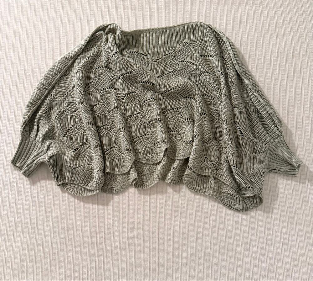 Willow & Root Sage Green Scalloped Open Knit Pullover Sweater L